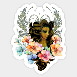 Beautiful woman surrounded by  nature's beauty Sticker